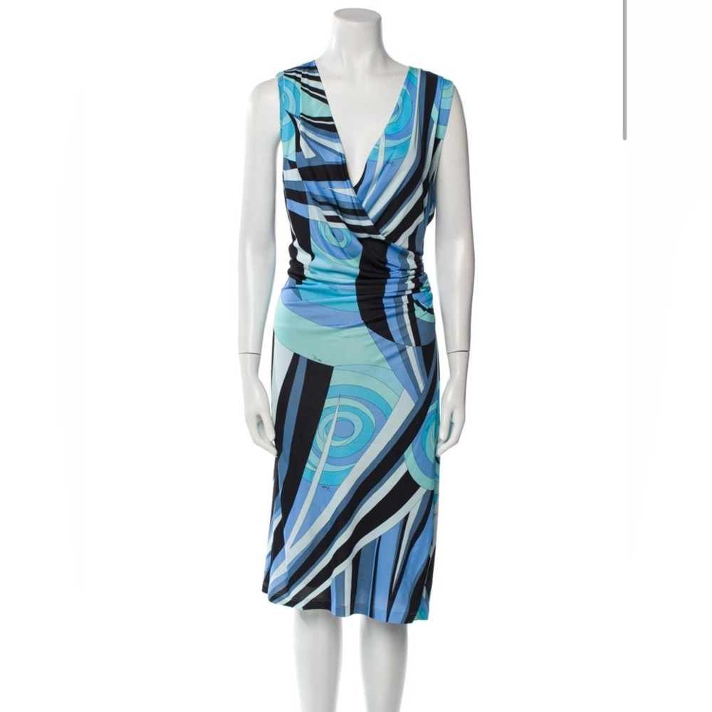 Emilio Pucci Blue Patterned Midi Dress Never Worn
